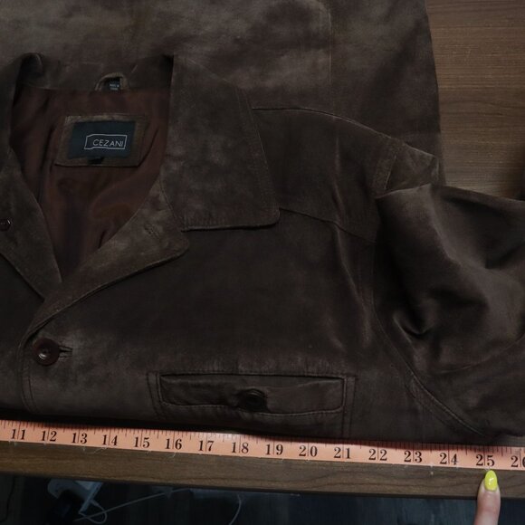 Cezani Leather Suede Overcoat Men L Brown Professor Literary Distinguished Retro - Picture 10 of 16
